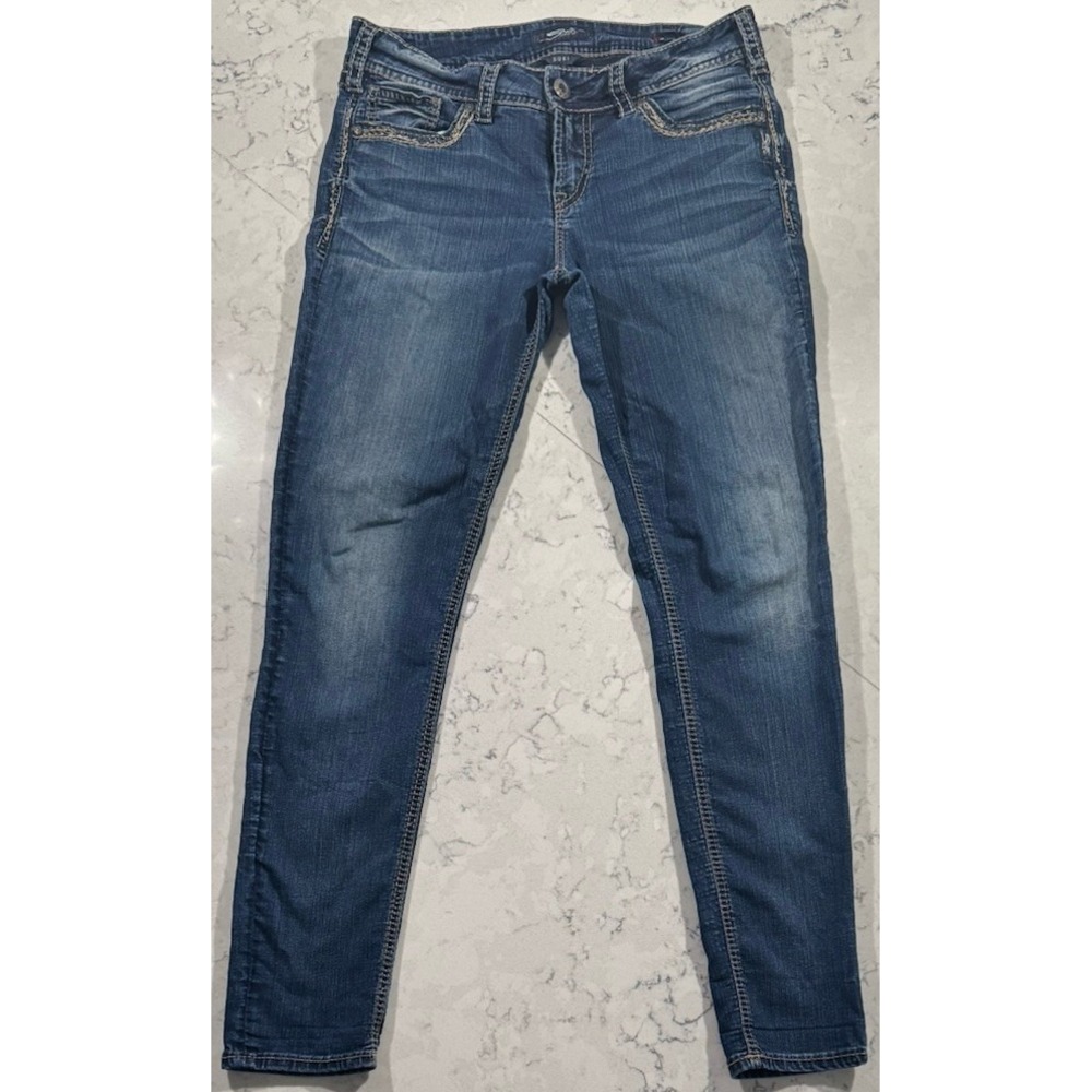 Silver Jeans Co Suki Mid Skinny Jeans Womens 32x33 Blue Medium Wash Denim